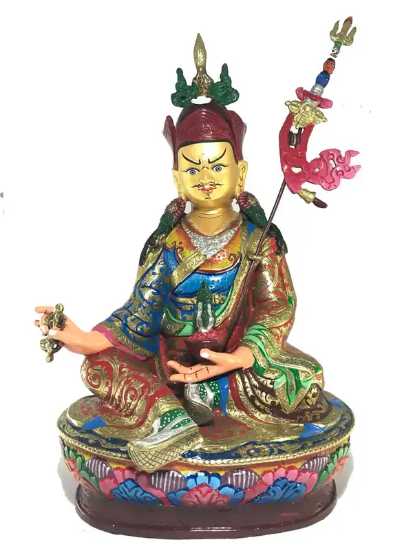 Statue de Padmasambhava Finition en couleur de thangka