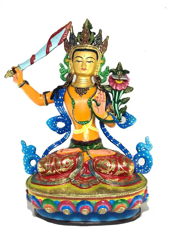 Statue de Manjushri Finition en couleur de thangka