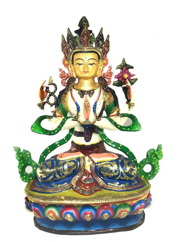 Statue de Chenrezig Thangka Finition en couleur