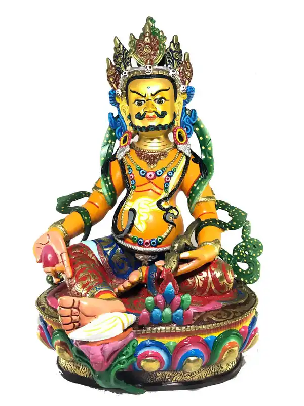Statue de Jambala Jaune Thangka Finition couleur