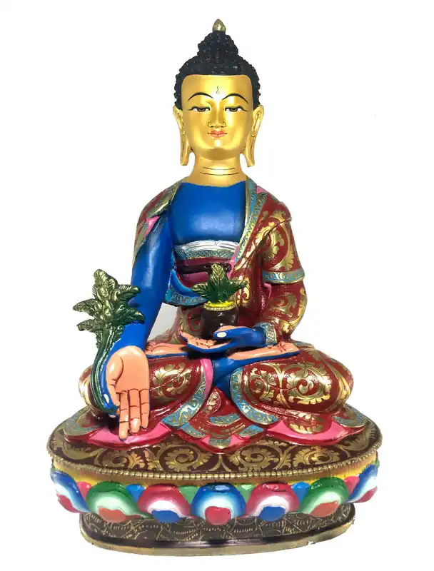Statue du Bouddha de la Médecine Finition en couleur Thangka