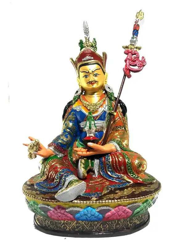 Statue de Padmasambhava Finition en couleur de Thangka