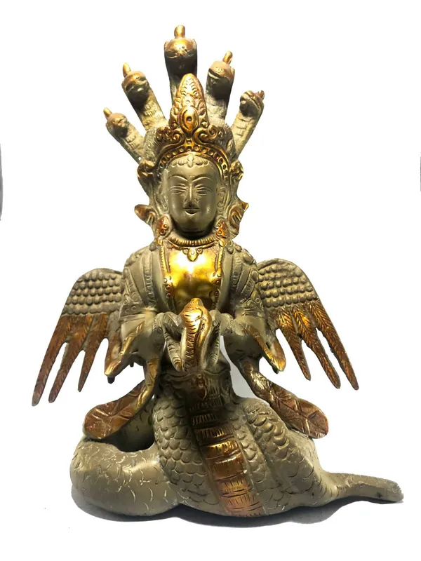 Statue de Naga Kanya avec finition en couleur pierre