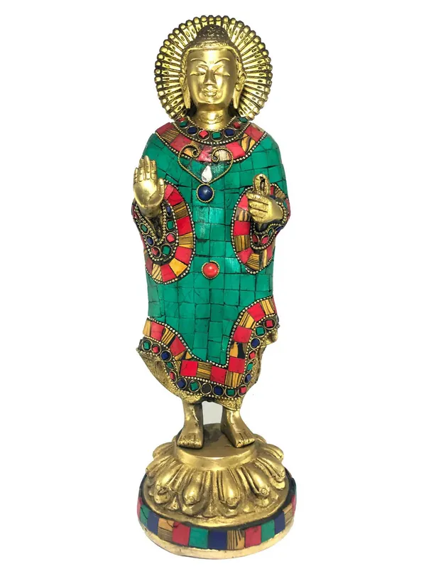 Statue du Bouddha Dipankara debout avec socle en pierre