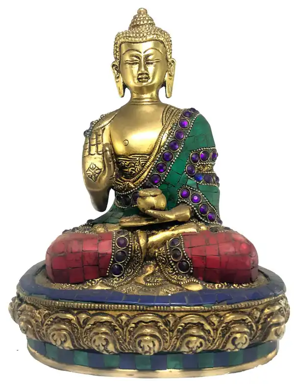 Statue d’Amoghasiddhi avec Montage en Pierre