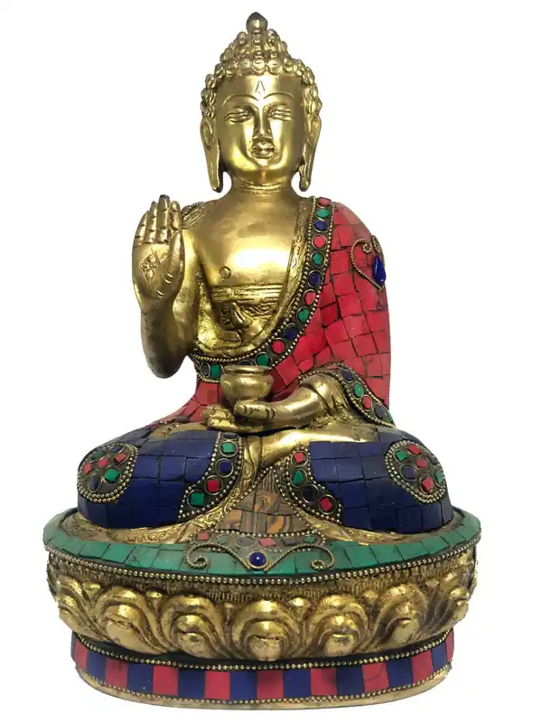 Statue d’Amoghasiddhi avec Montage en Pierre