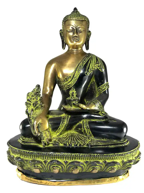 Statue du Bouddha de la Médecine en finition antique verte