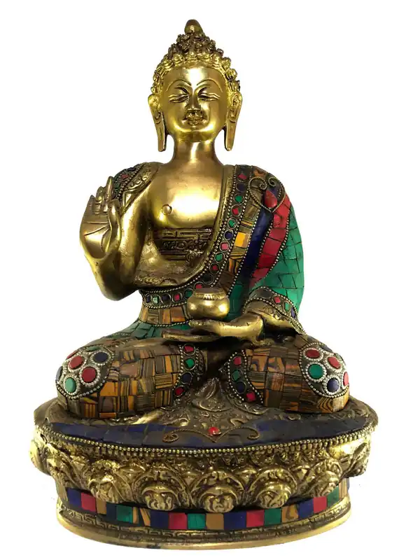Statue de Bouddha Béni avec Montage en Pierre