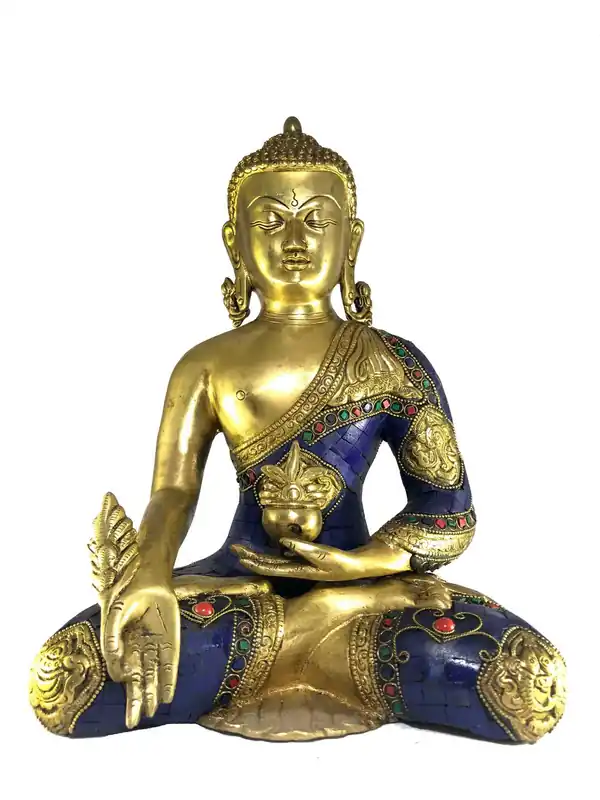 Statue du Bouddha de la Médecine avec un cadre en pierre