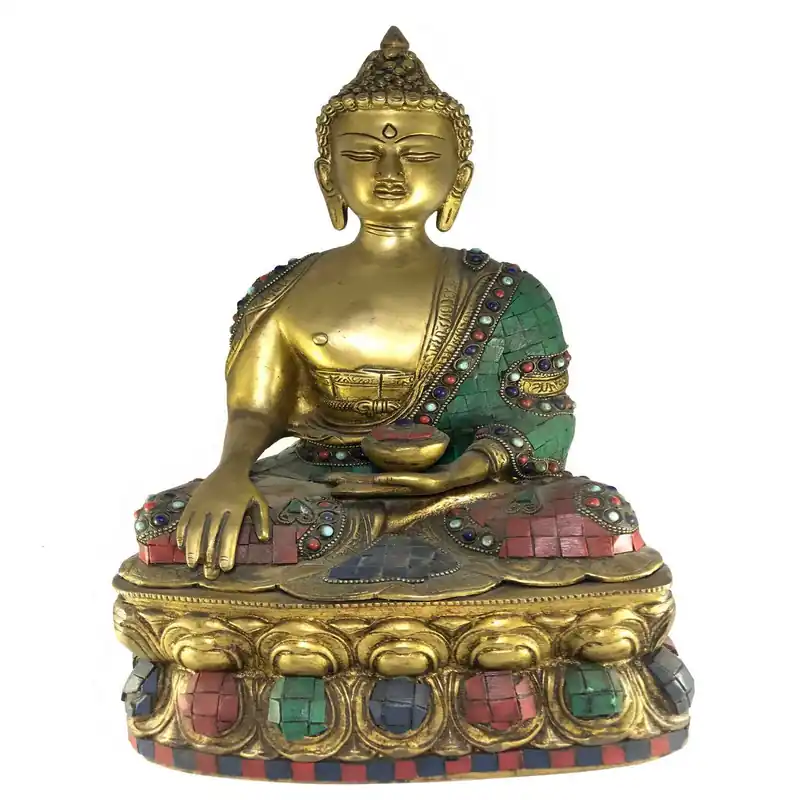 Statue de Shakyamuni Bouddha avec socle en pierre
