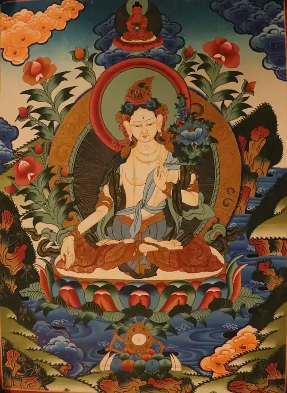 Thangka traditionnelle de la Déesse Blanche Tara