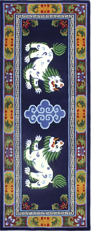 Tapis tibétain avec un motif de lion des neiges