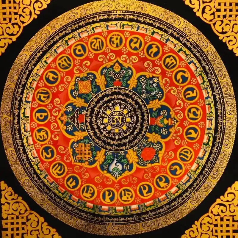 Om Mandala with 8 auspicious symbols