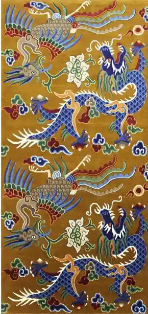 Tapis tibétain avec dragon et phénix