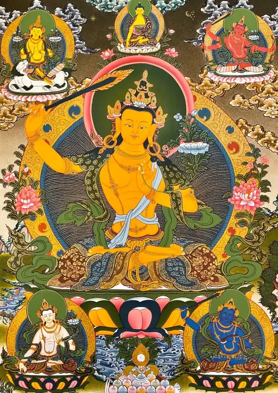5 Peintures Thangka de Manjushri