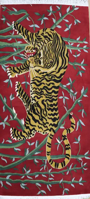 Tapis tibétain du Tigre avec fond rouge