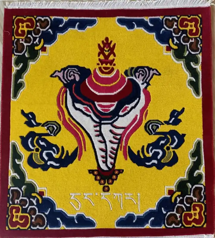 Tapis tibétain avec symbole auspicious – coquille de conque