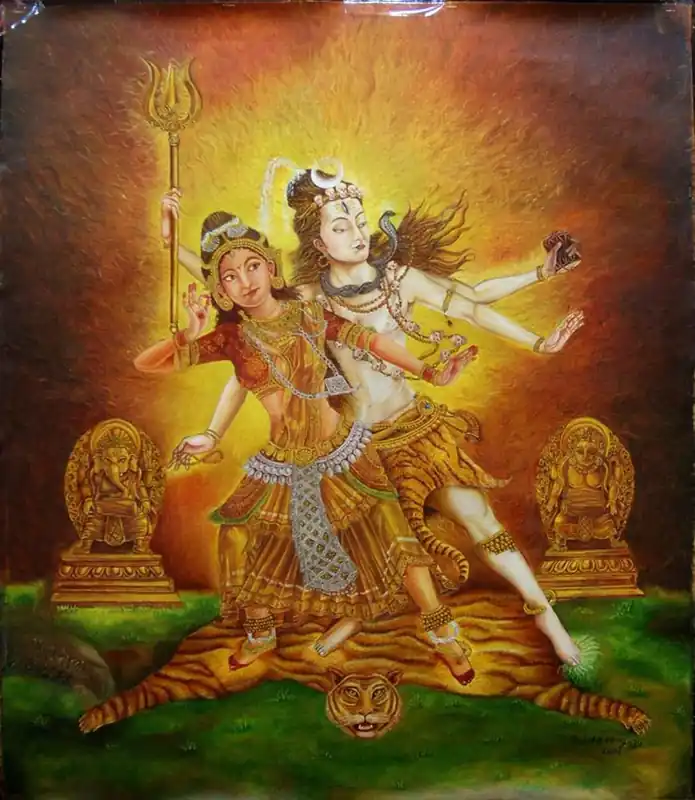 Thangka de la danse de Shiva et Parvati