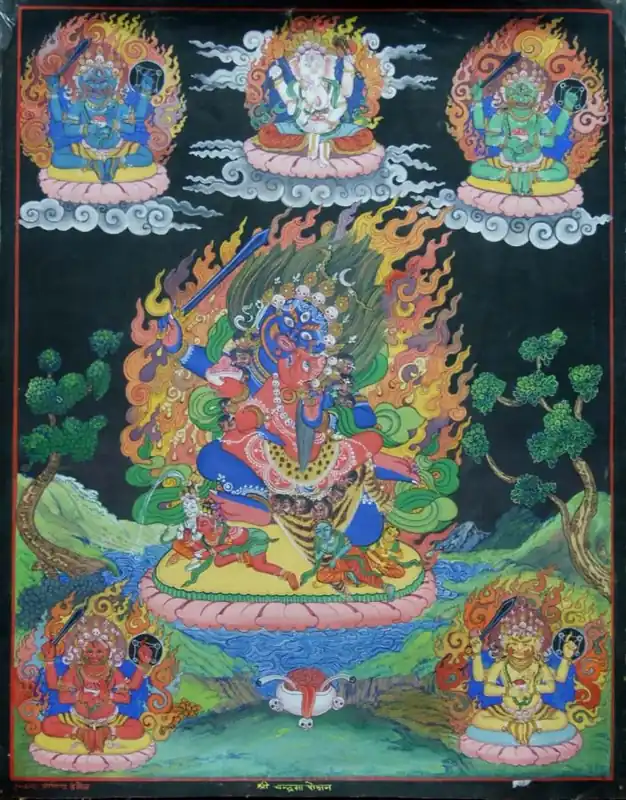 Art du Thangka de Mahakala à deux bras