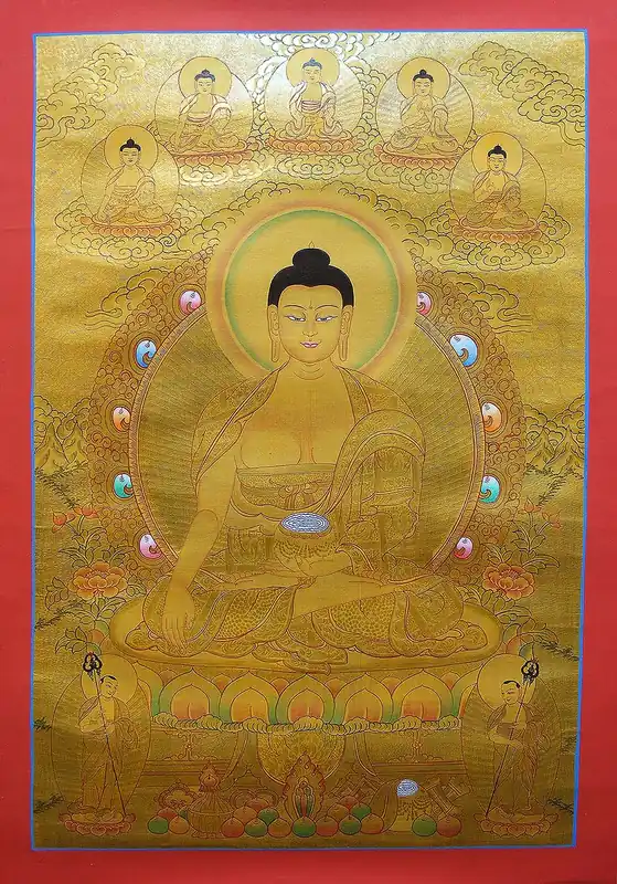 Thangka de l’art du Bouddha Shakyamuni en or