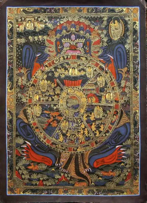 Thangka de la Roue de la Vie peinte à la main
