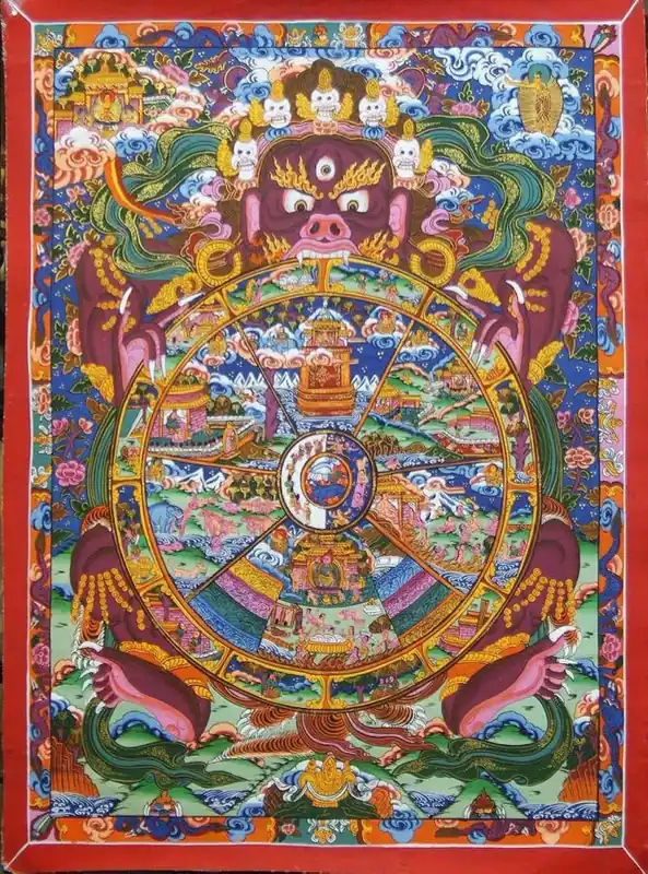 Peinture d’art Thangka de la Roue de la Vie