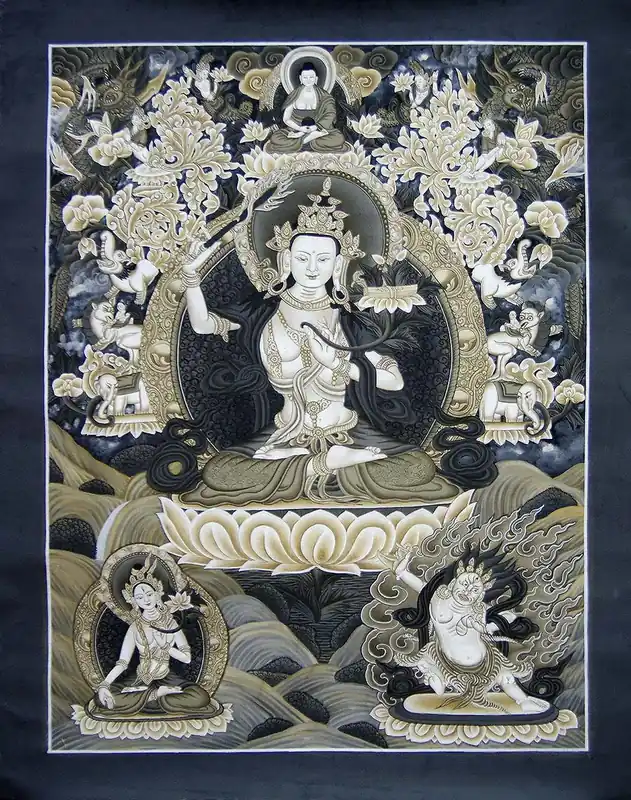 Thangka de Manjushree avec White Tara