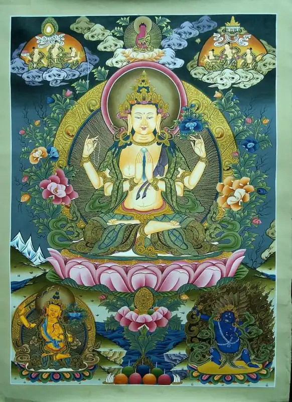 Chenrezig with Vajrapani and Manjushri Thangka