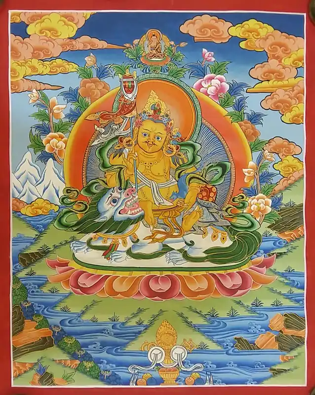 Jaune Jambhala Thangka Traditionnel
