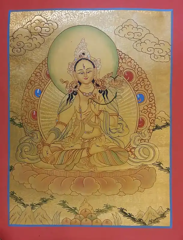 Thangka doré de la Déesse Tara Blanche