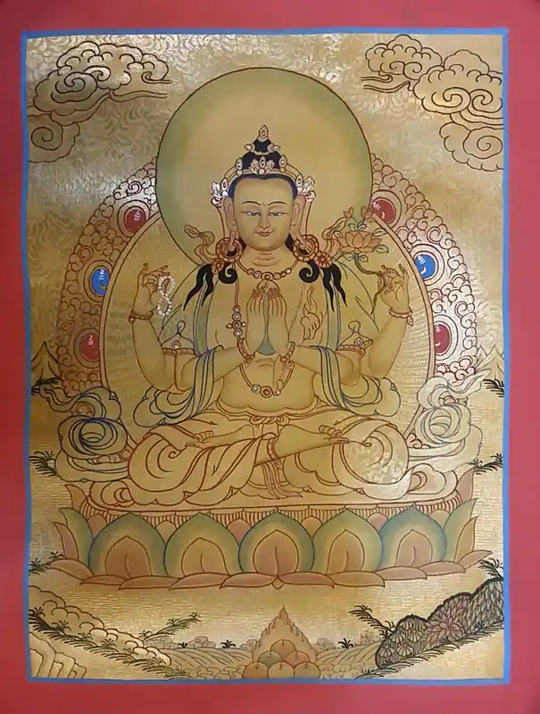 Peinture rituelle de Chenrezig Thangka