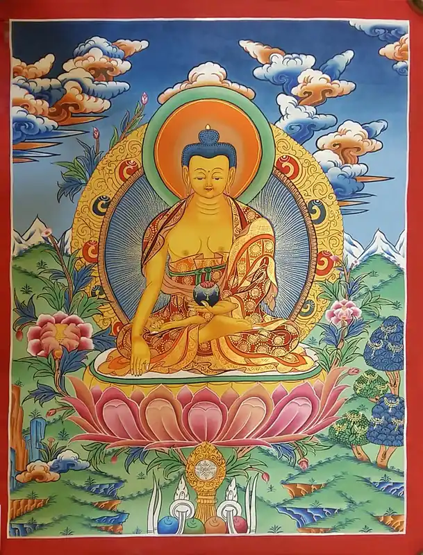 Peinture traditionnelle thangka de Shakyamuni Bouddha