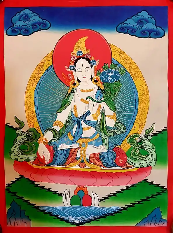 Peinture de Thangka de la simple Tara Blanche