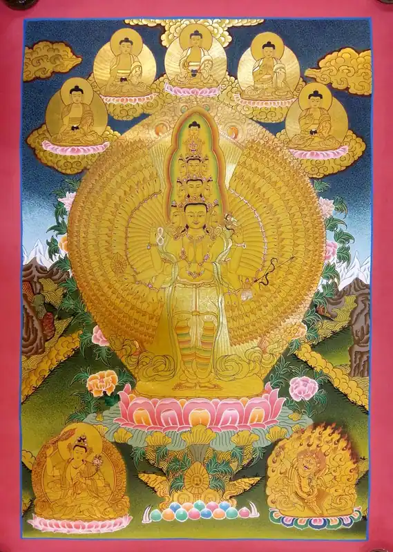 Avalokiteshvara aux mille bras avec les cinq Bouddhas Dhyani