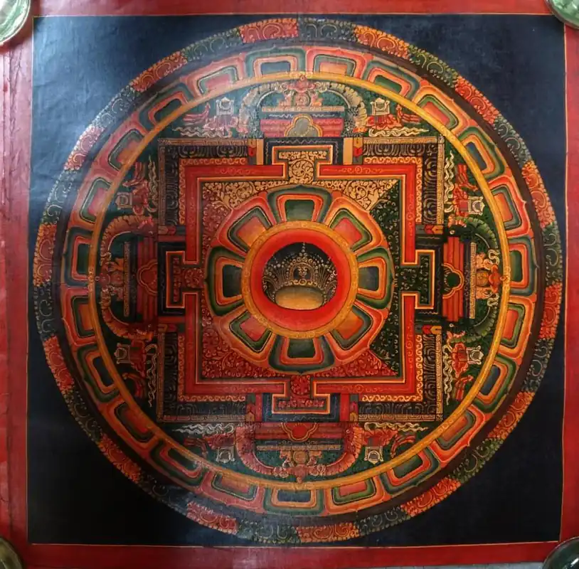 Peinture thangka tibétaine du mandala Om huilé