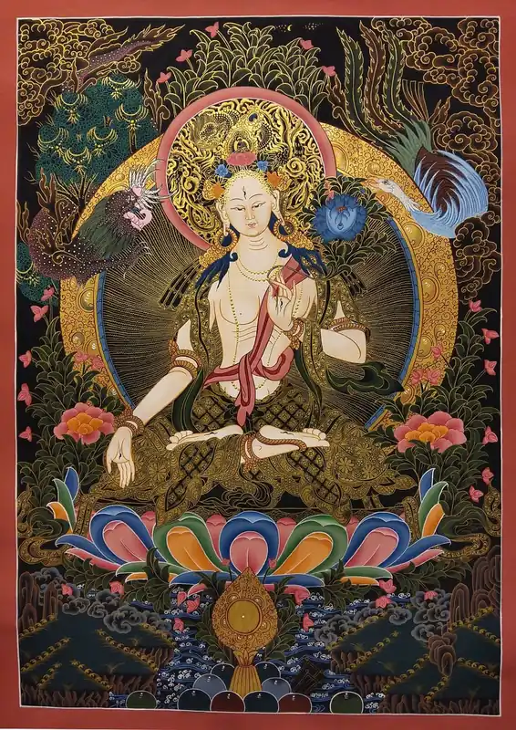 Peinture thangka tibétaine de Tara Blanche