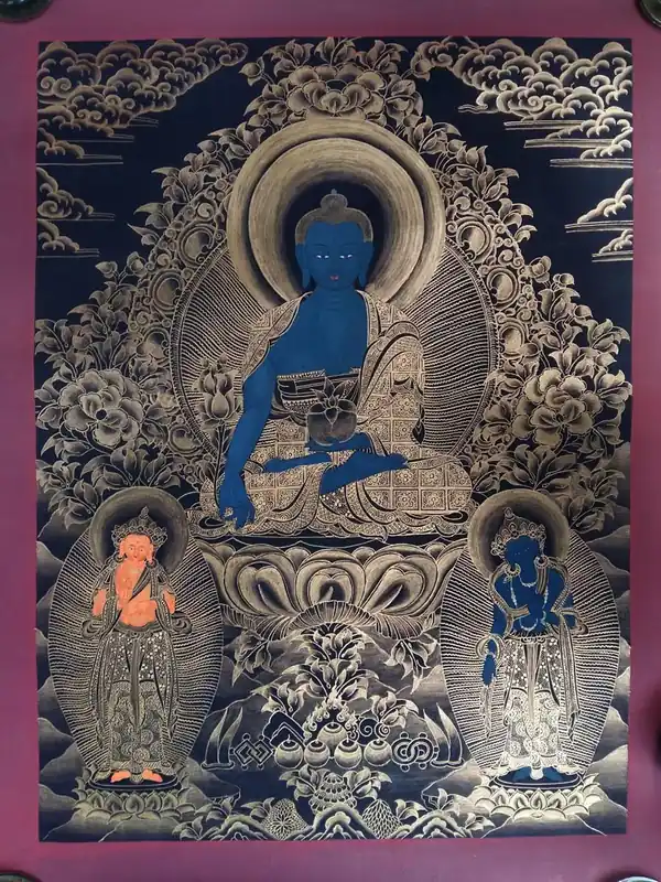 Thangka du Bouddha de la Médecine tibétain traditionnel