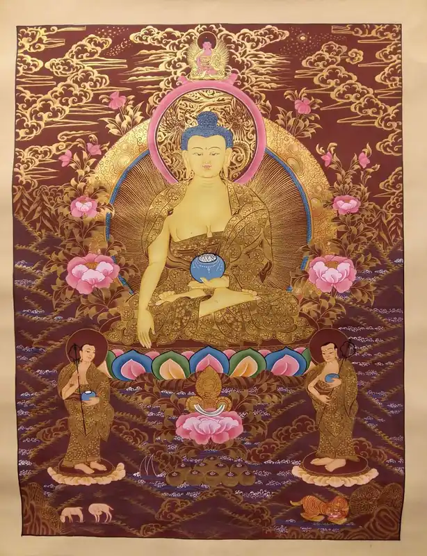 Peinture de Shakyamuni Buddha avec Amitabha Buddha