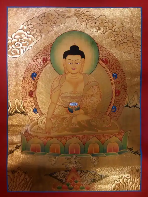 Thangka en or du Bouddha Shakyamuni