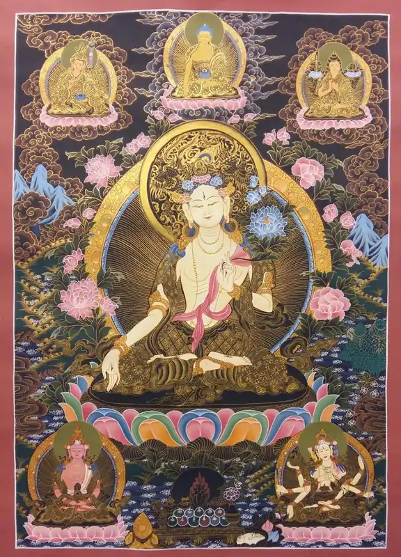 Thangka de la Déesse Blanche Tara avec le Bouddha