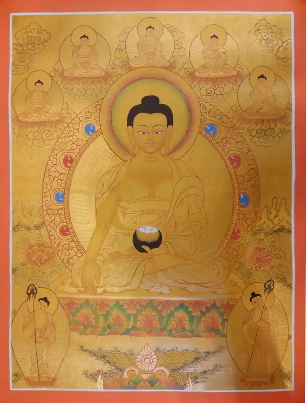 Shakyamuni Buddha avec Deux Dieux Debout