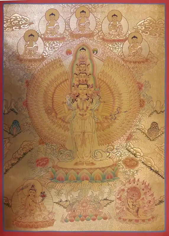 Thangka d’Avalokiteshvara de couleur dorée