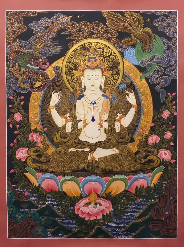 Chenrezig avec Thangka de Dragon