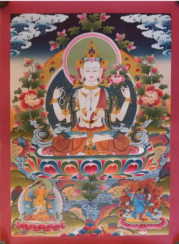 Art tibétain de Chenrezig avec Vajrapani