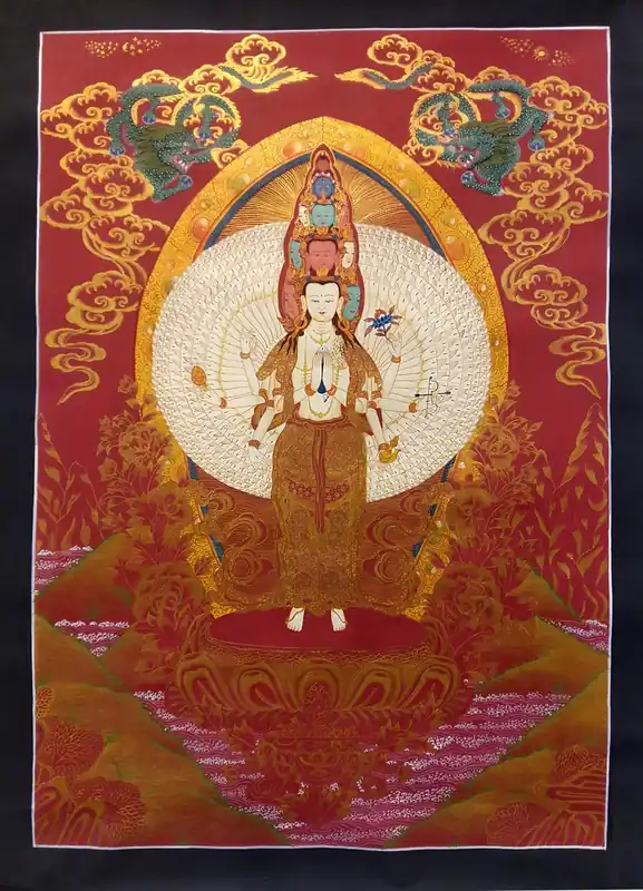 Peinture Thangka tibétaine de Sahasrabhuja