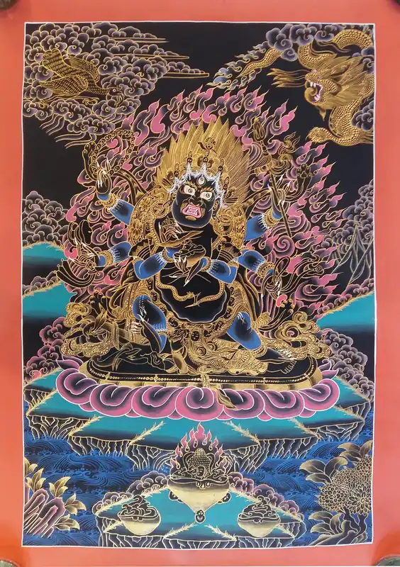 Thangka traditionnelle du Mahakala noir