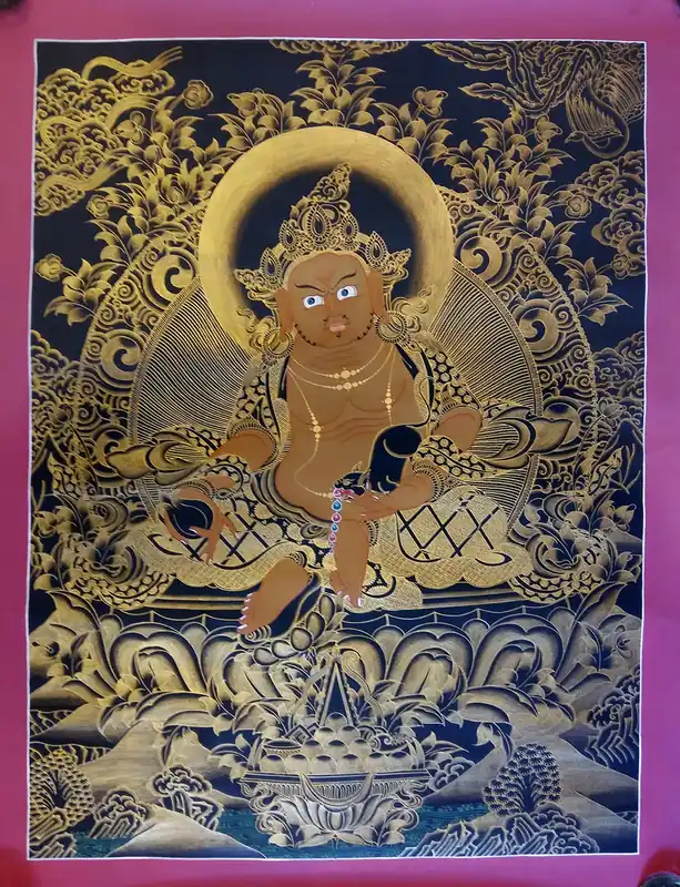 Thangka de Jambhala Noir et Doré