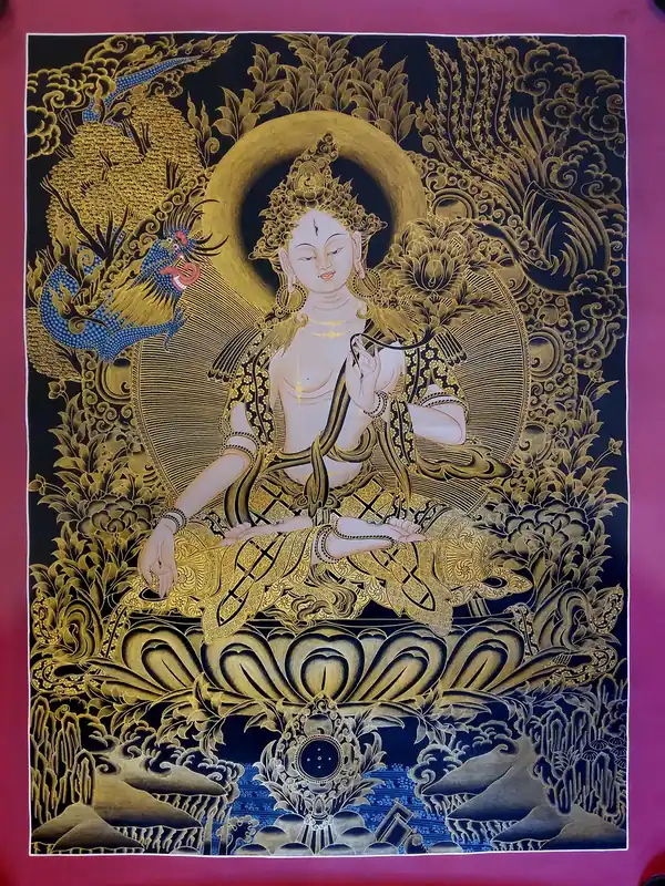 Thangka tibétain de Sita Tara en noir et or