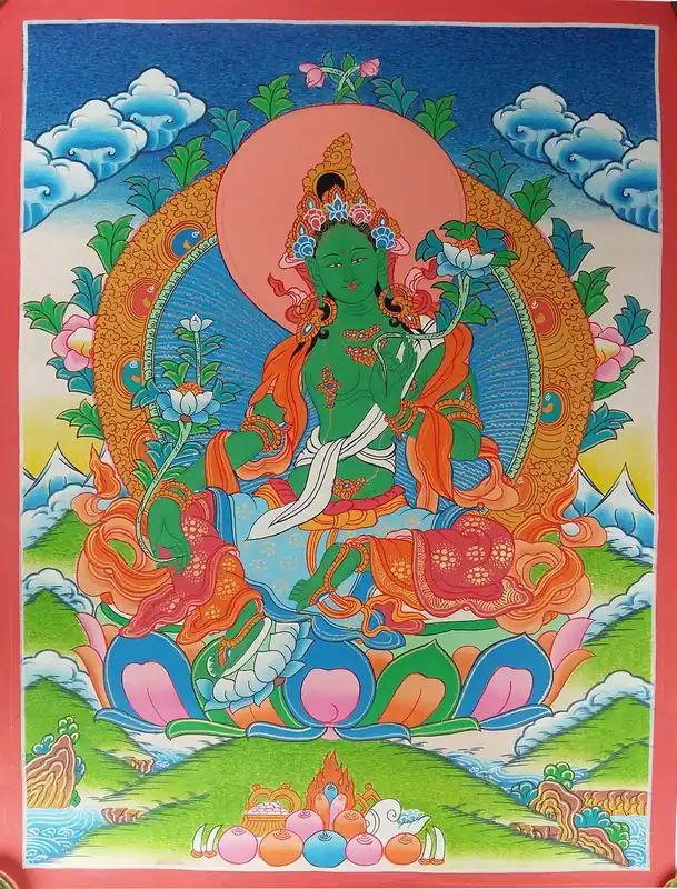 Thangka traditionnelle de la déesse Verte Tara