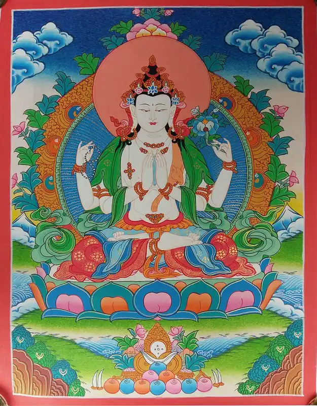 Thangka traditionnelle tibétaine de Chenrezig